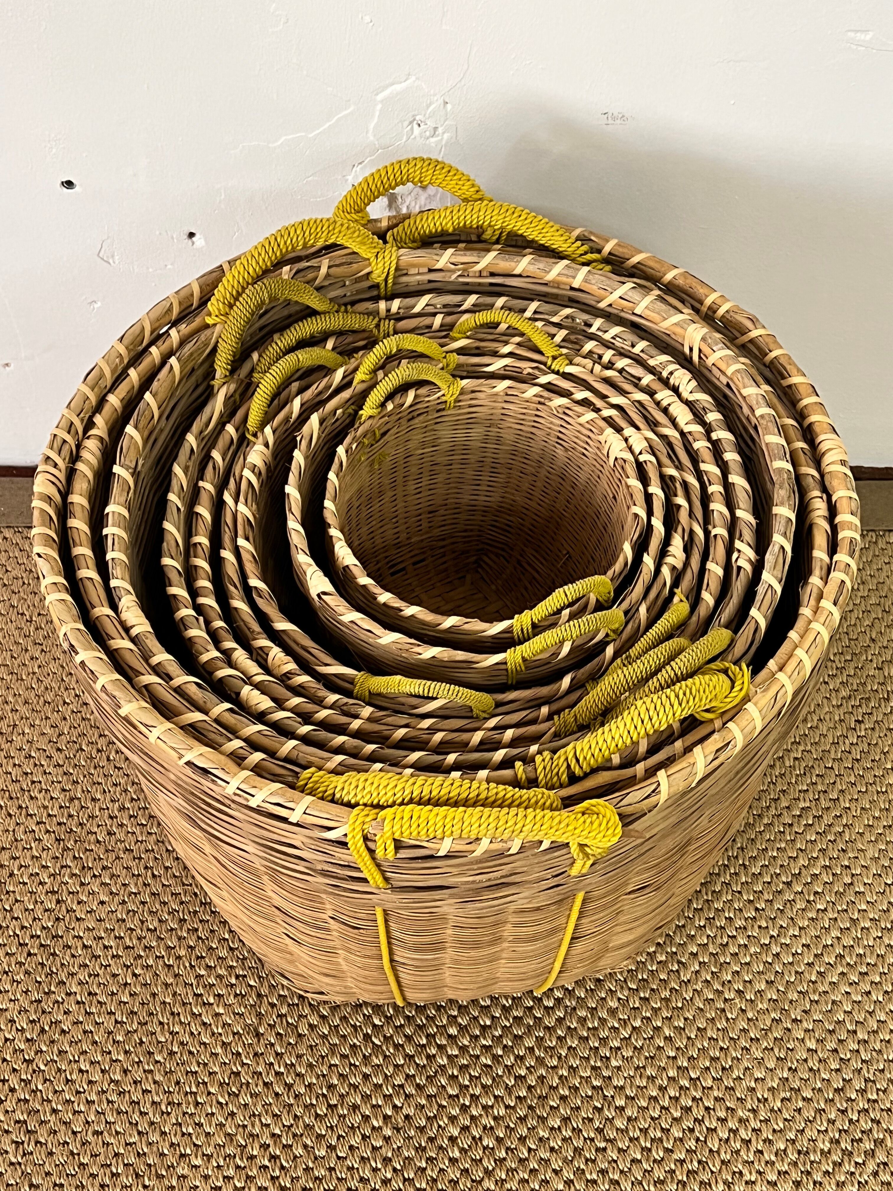 Set of 9 wicker trundle baskets