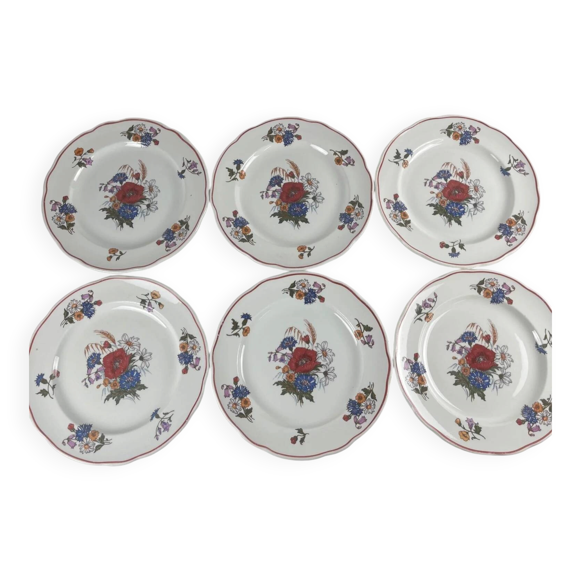 Set de 6 assiettes plates "Agreste", Sarreguemines, fin XXe