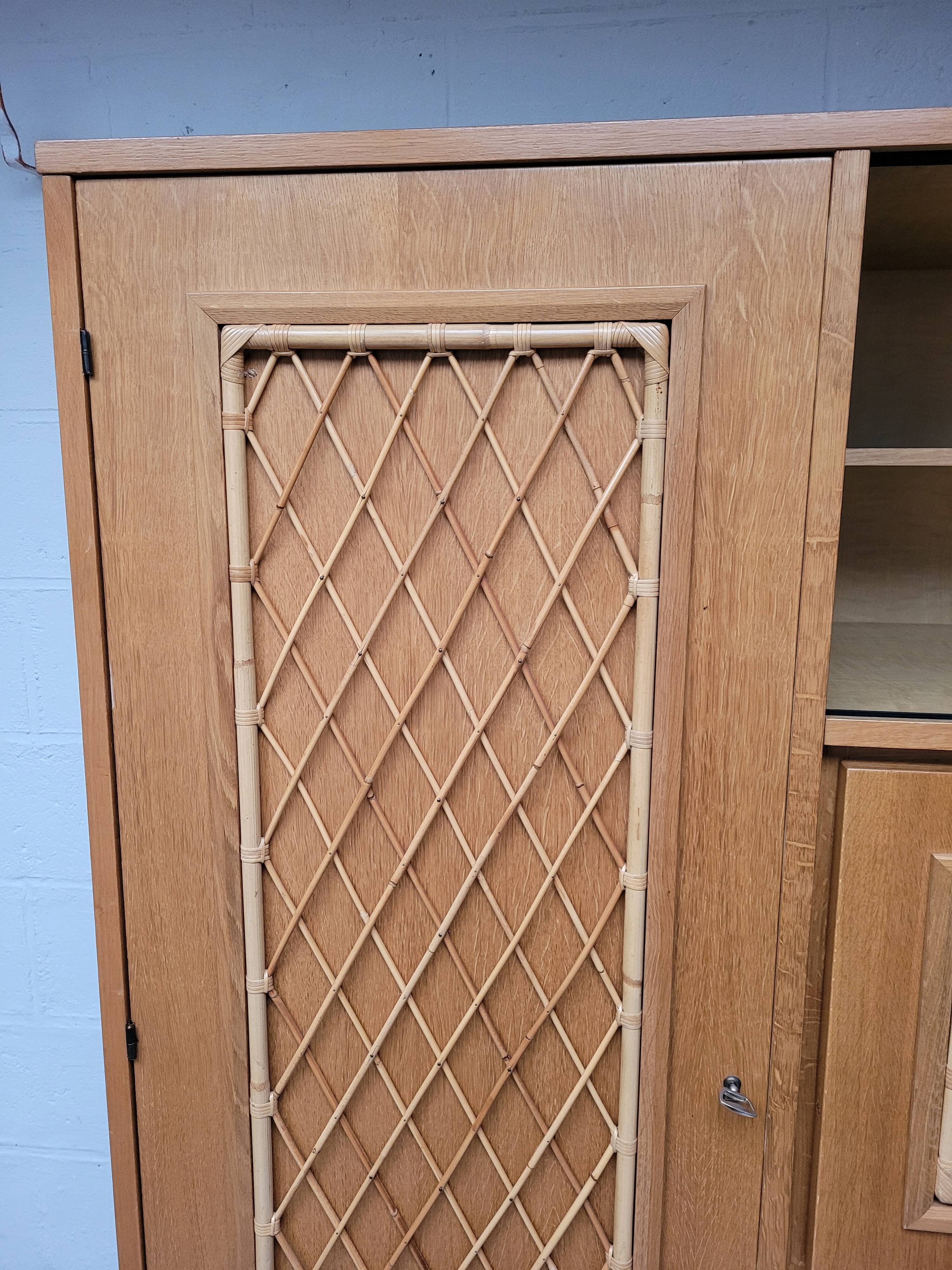Wooden and rattan chest of drawers, 1960s