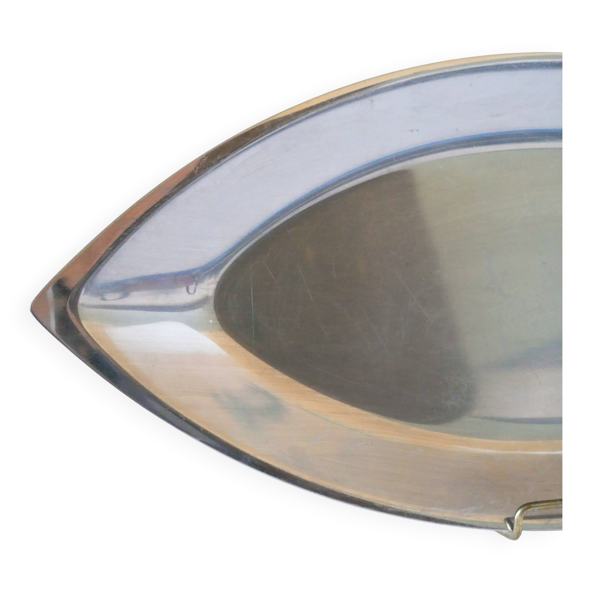 Oval stainless steel dish, Design, 1970 - 49 x 22 cm
