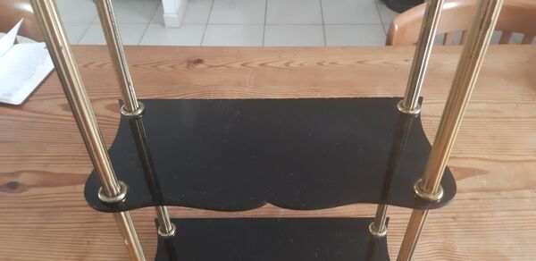 Étagére vintage des années 60 en métal doré et plastic noir