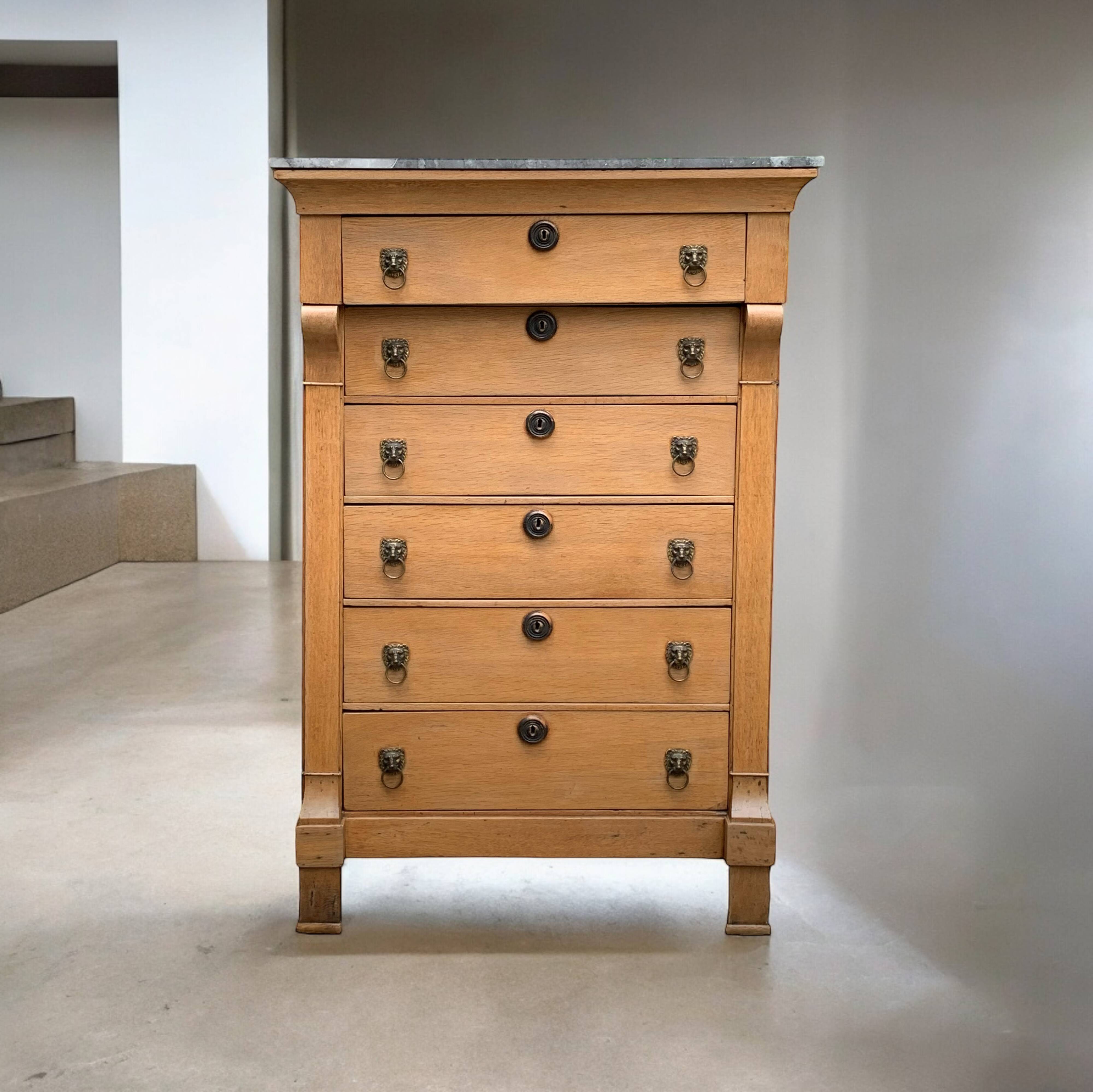 Empire high chest of drawers in solid raw oak