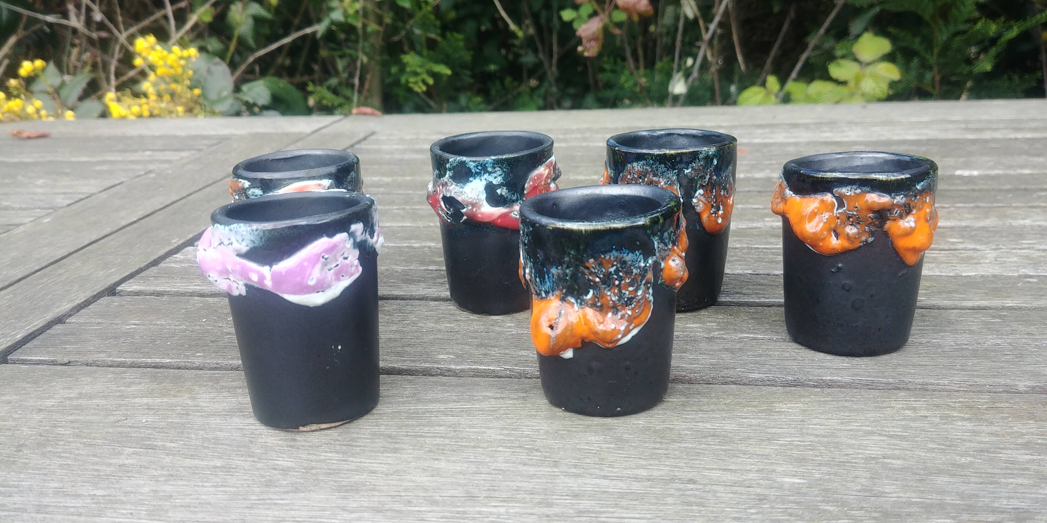 Six vintage glasses in glazed ceramic