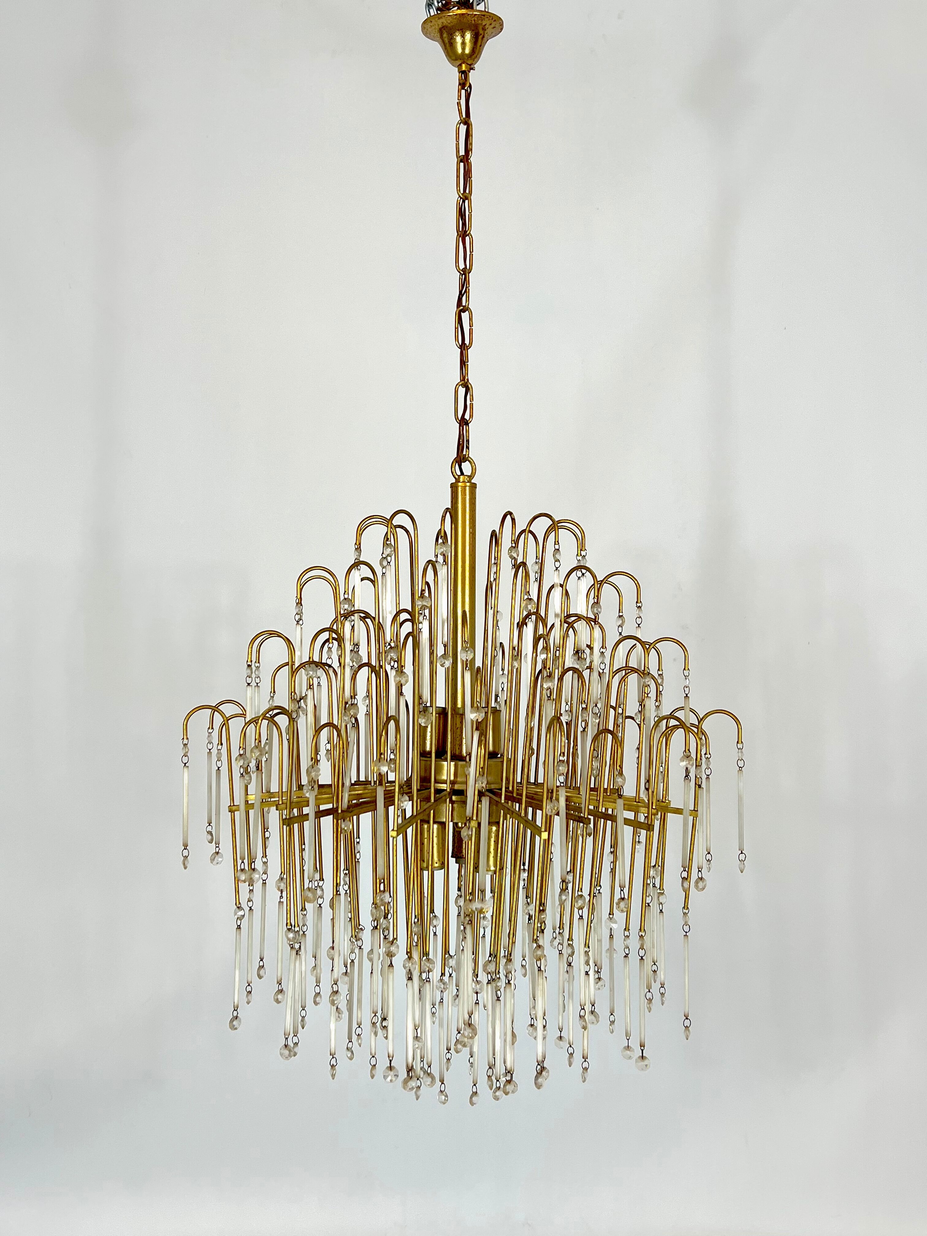 Mid-century, Italian brass and glass chandelier from 70s