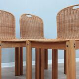 Curved wicker and wood chairs 1970s, set of 6