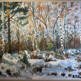 Antique painting, landscape under the snow, signed Fallet 1967