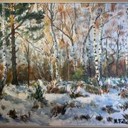 Antique painting, landscape under the snow, signed Fallet 1967