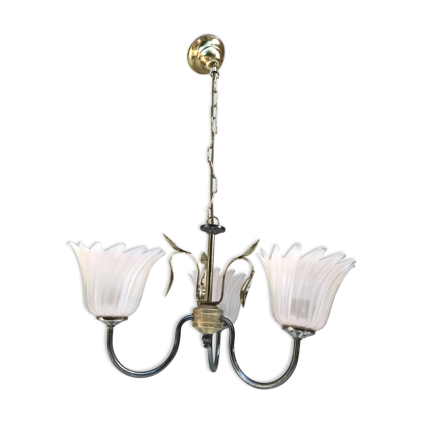 Chandelier 3 arm metal gold old vintage rose