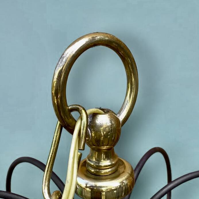 Brass suspension, black metal and striped glass attributed to Massive, 1950s.