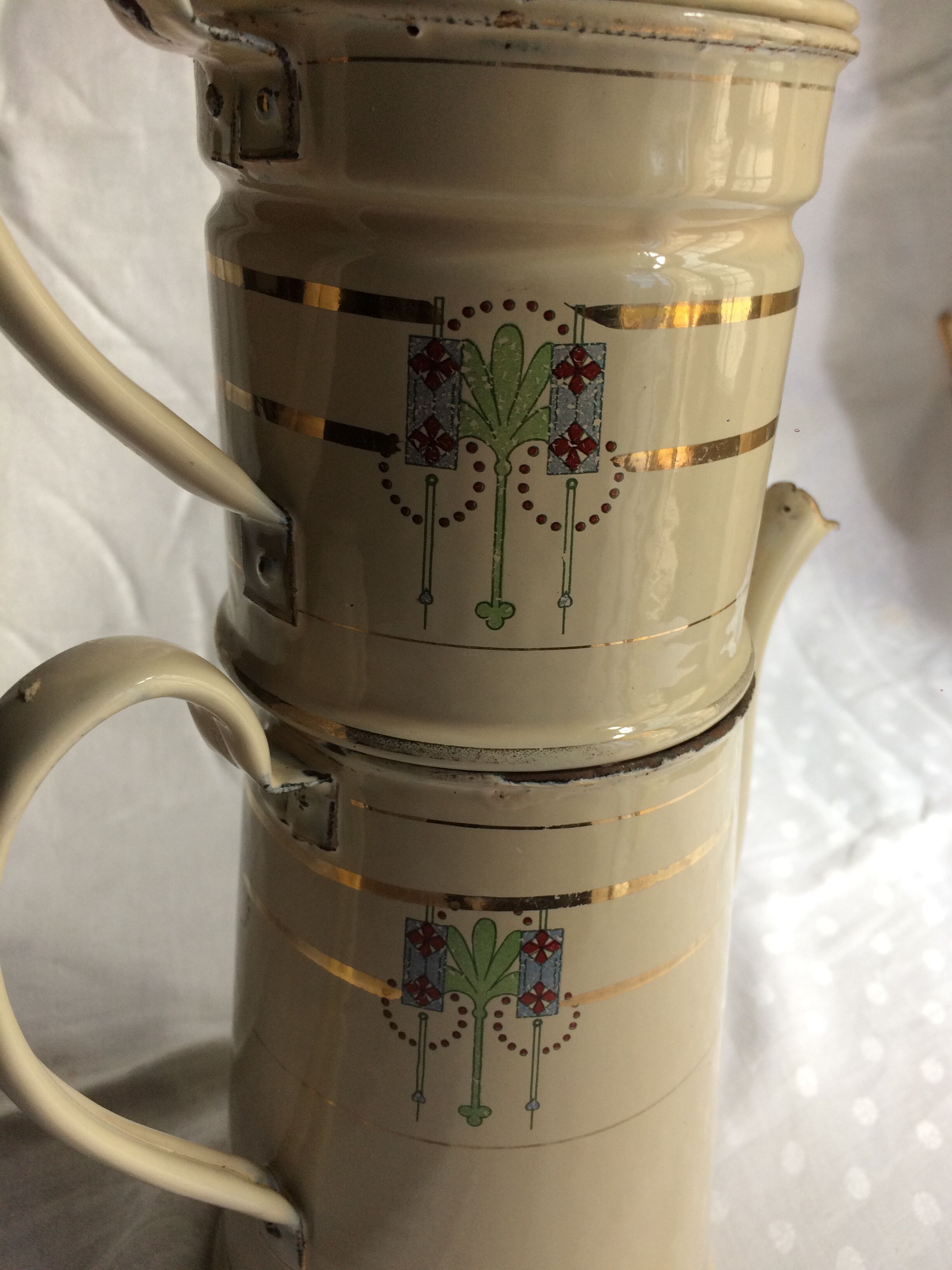 Art Nouveau enamelled sheet metal coffee maker