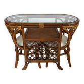 Ensemble rotin table et deux fauteuils