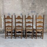 Set of 4 wooden and straw chairs