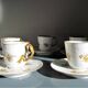 5 X Antique Limoges Porcelain Coffee Cups pairs Gold Ribbon Handle, 1890s