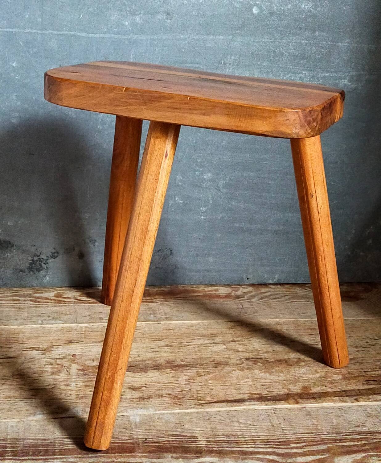 Solid wood tripod stool from the 50s