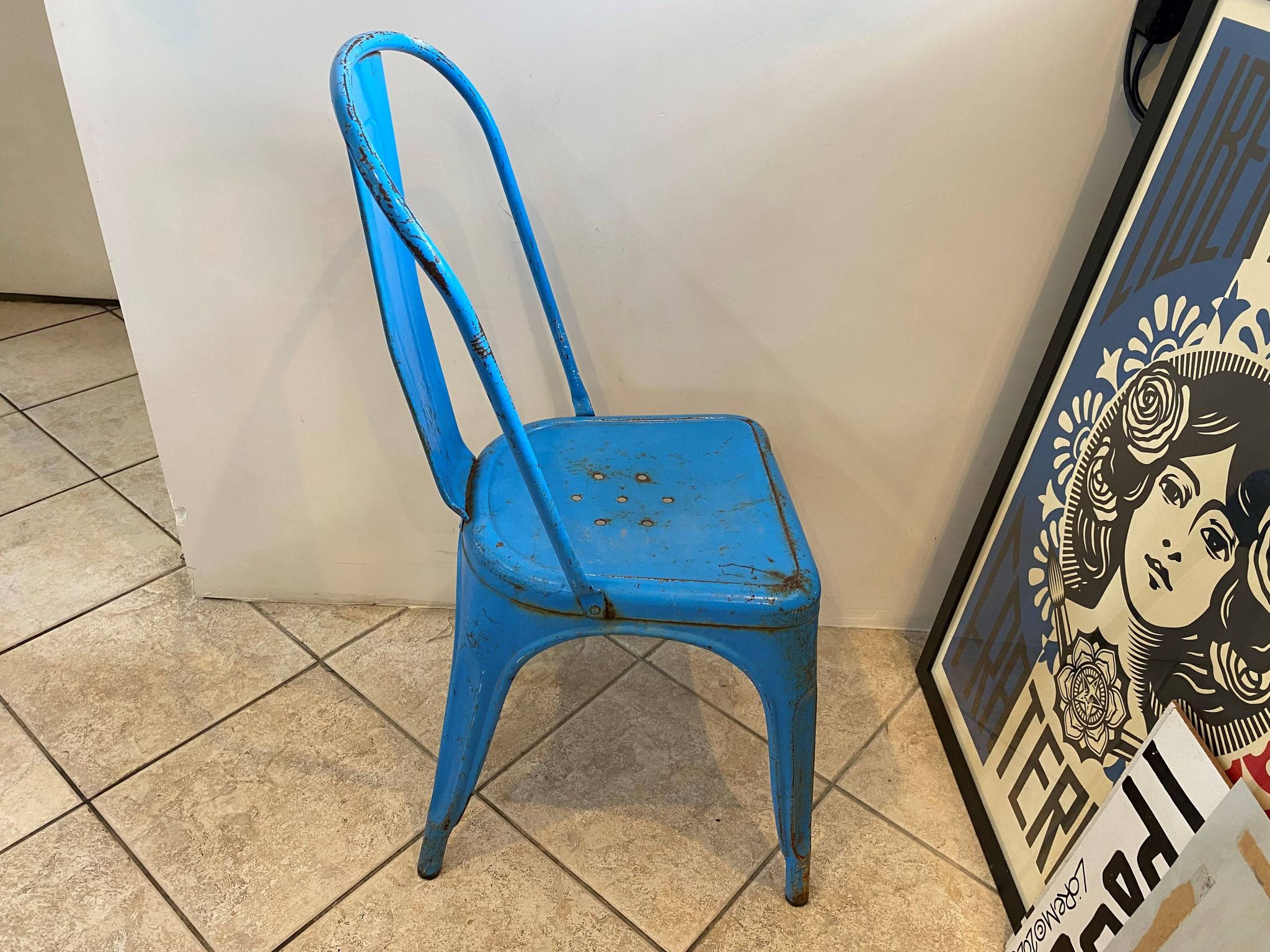 Authentic blue tolix metal chair by Xavier Pauchard vintage industrial 1950