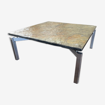 Vintage, Modernist Mid Century steel and slate stone coffee table, 1950s