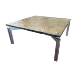 Vintage, Modernist Mid Century steel and slate stone coffee table, 1950s