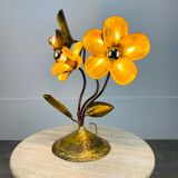 Lampe fleurs laiton doré années 70