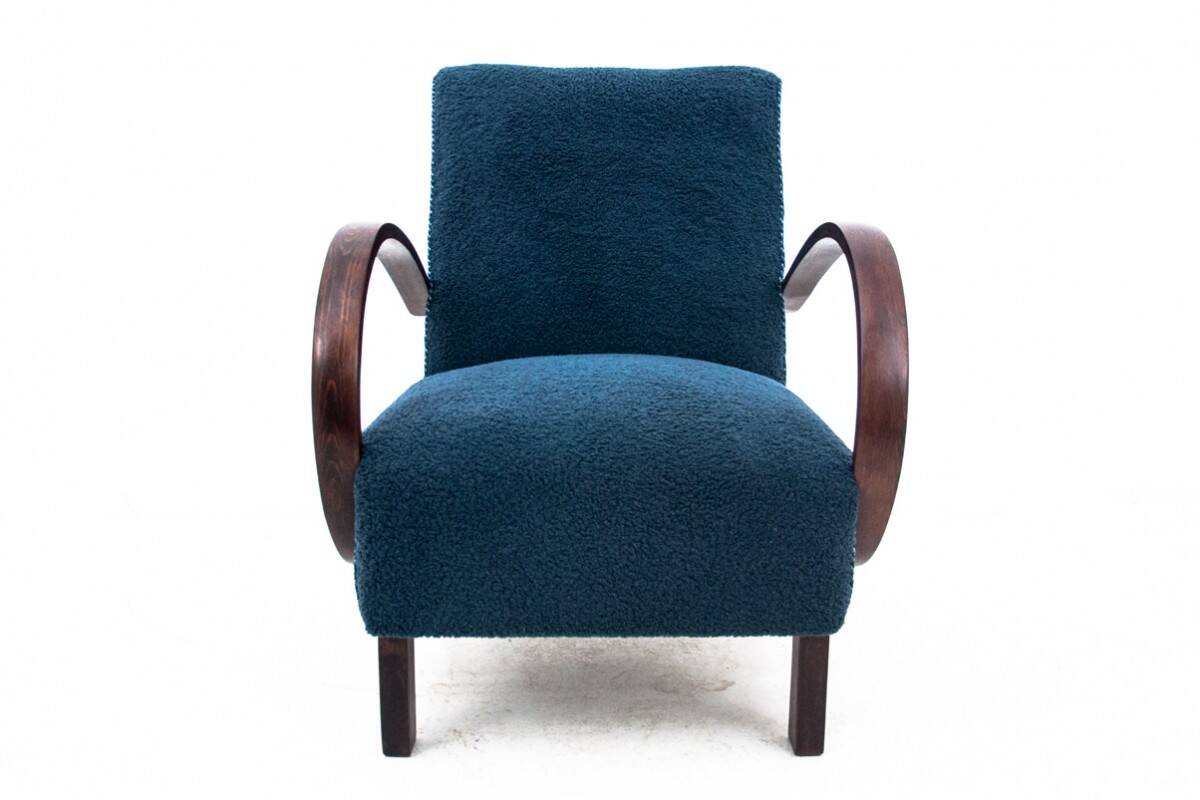 Blue boucle J. Halabala Armchair, after renovation