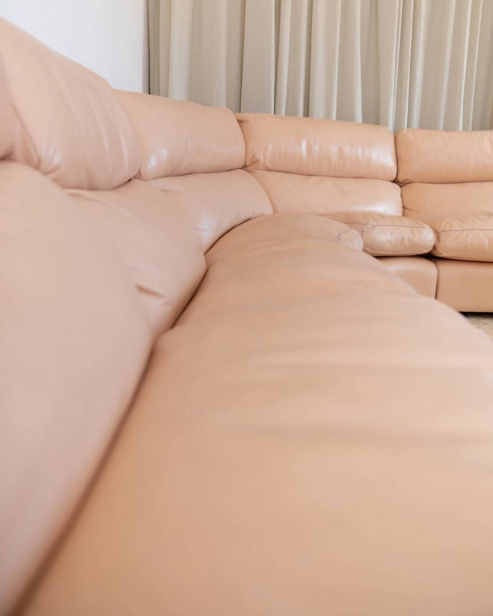 Vintage blush leather modular sofa Petronio by Tito Agnoli for Poltrona Frau, 1970s mid-century design