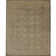 Khaki Brown Kilim Rug, Afghan Wool Flatweave, Handmade Geometric Tribal Rug