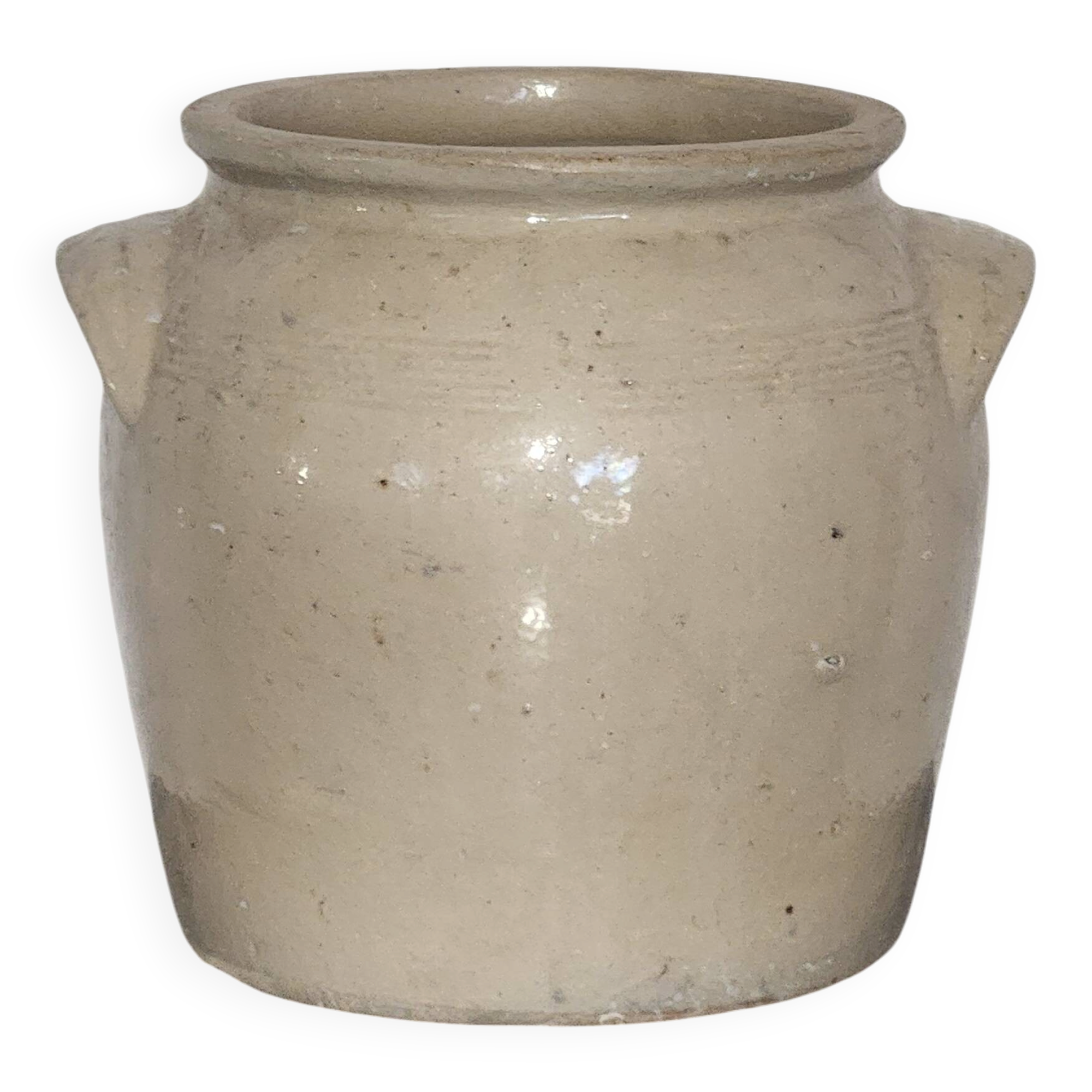 Ancienne jarre en grès émaillé à oreilles, pot à confit