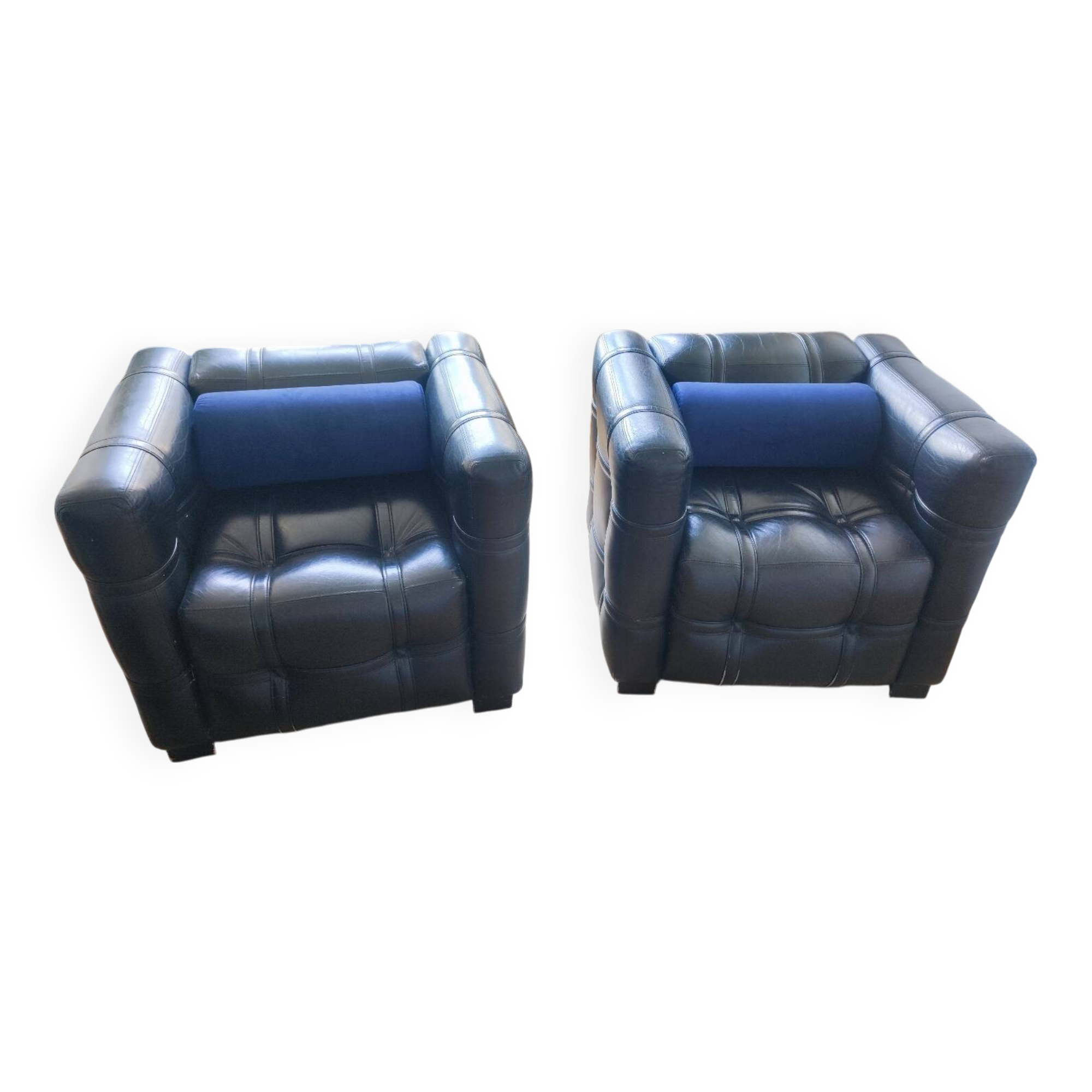Fauteuils cuir veau vintage Art Deco