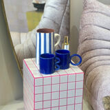 Majorelle blue ceramic mug, handmade, donut handle design.