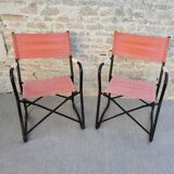 Pair of folding armchairs in metal and fabric 60s