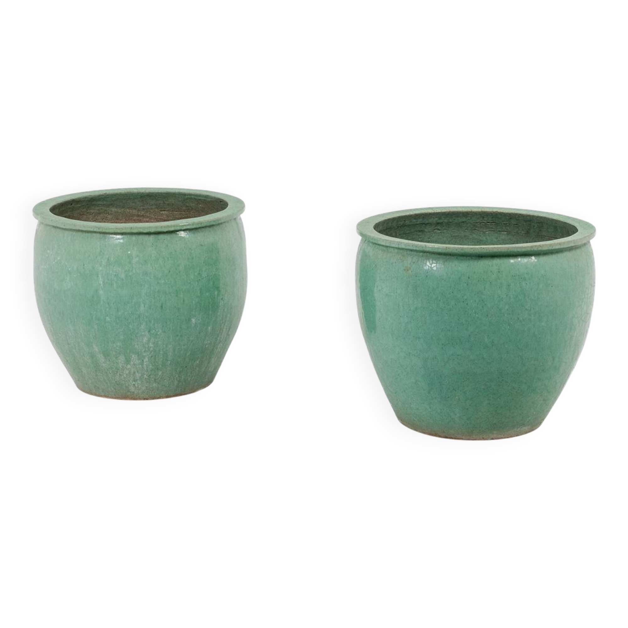 Pair of large glazed terracotta planters. 1950s.