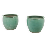 Pair of large glazed terracotta planters. 1950s.