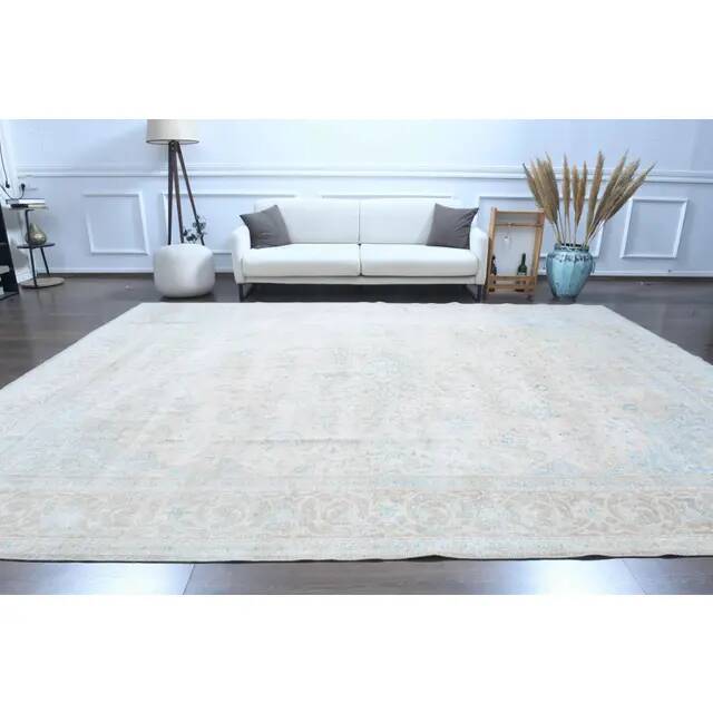 1970s Vintage Persian Handmade Wool Cotton Light Brown Area Rug 284x380
