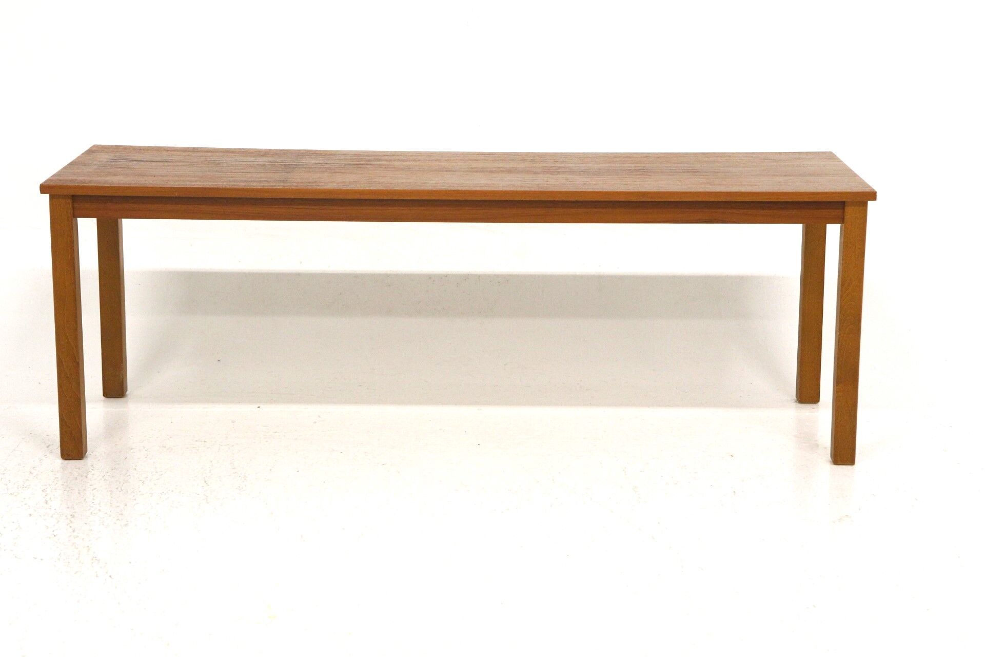Minimalist teak bench, suede, 1960