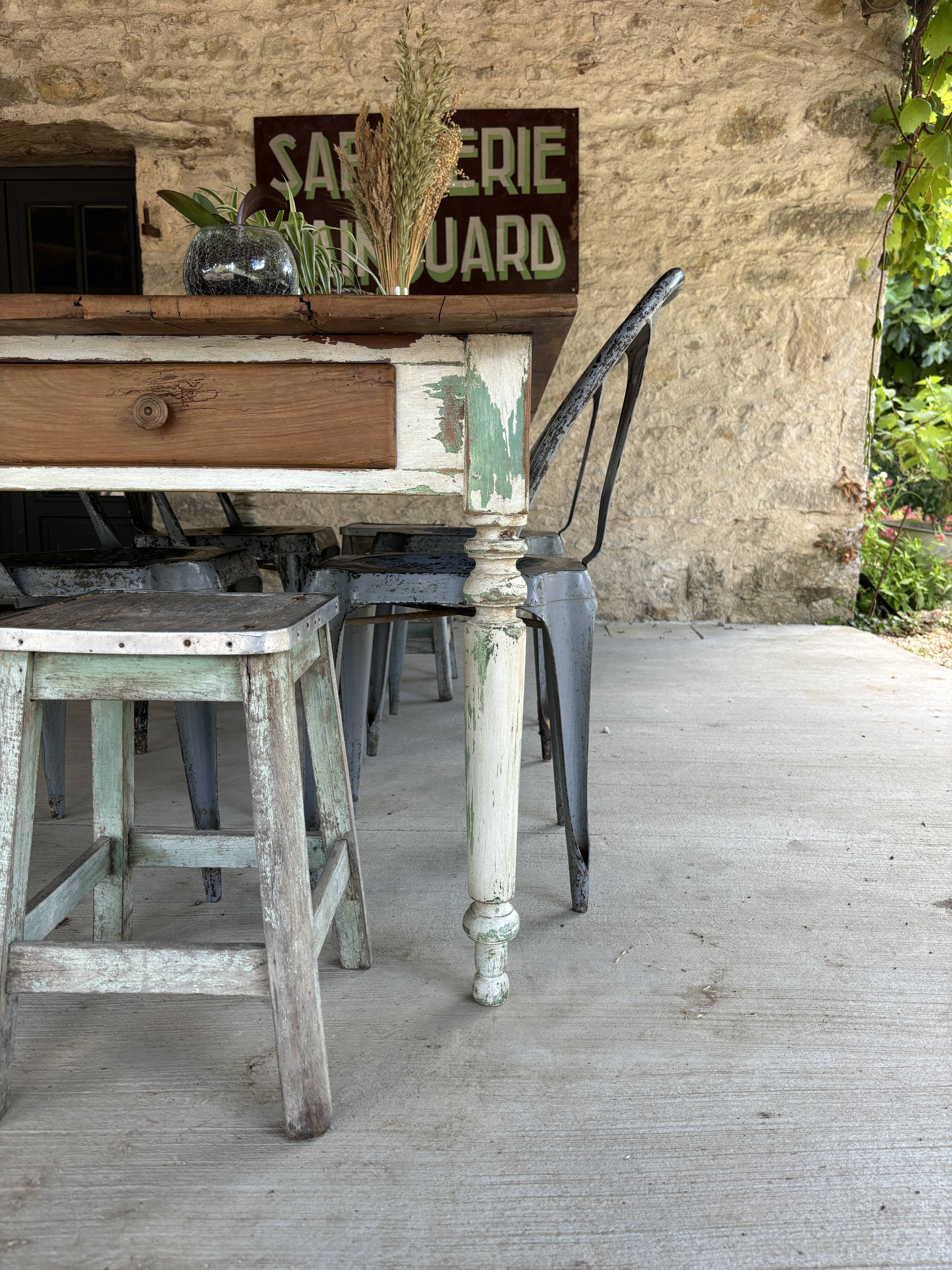 Farmhouse table with turned solid wood legs