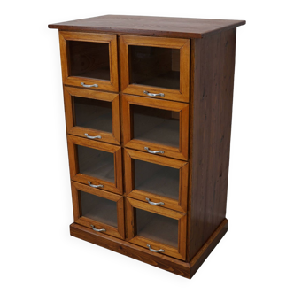 Vintage Dutch Beech & Pine Haberdashery Shop Cabinet / Vitrine, 1950s