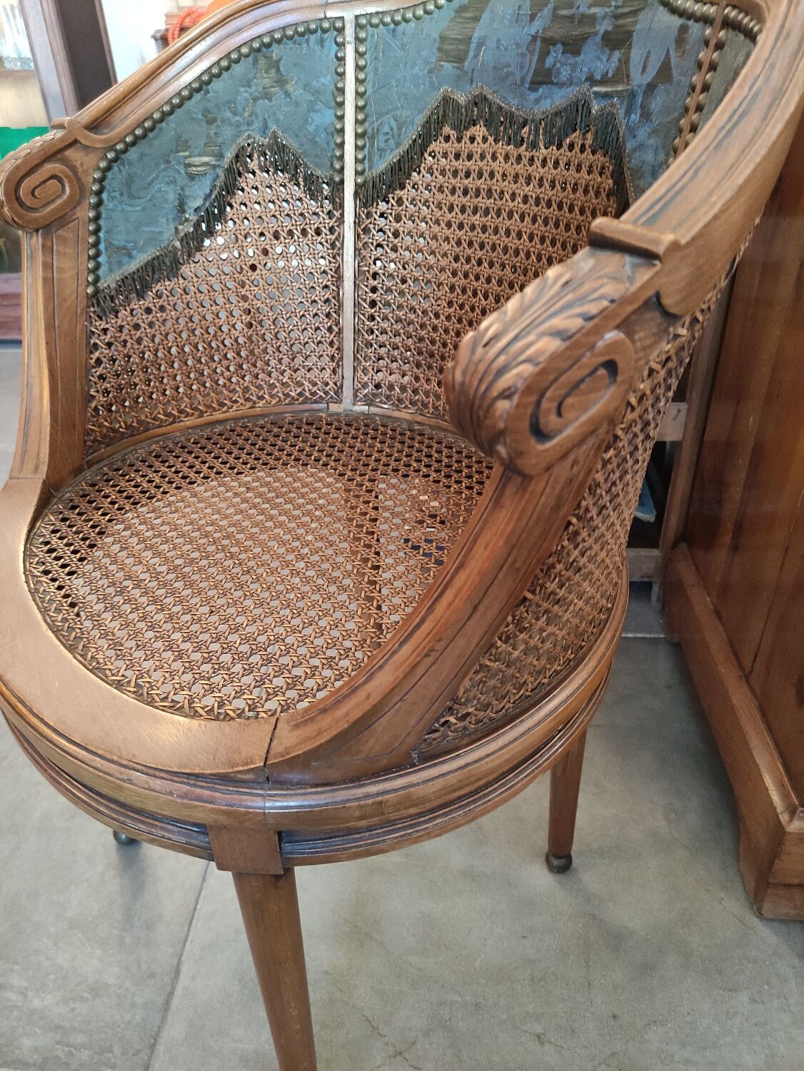 Louis XVI style office armchair in walnut and canning
