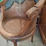 Louis XVI style office armchair in walnut and canning