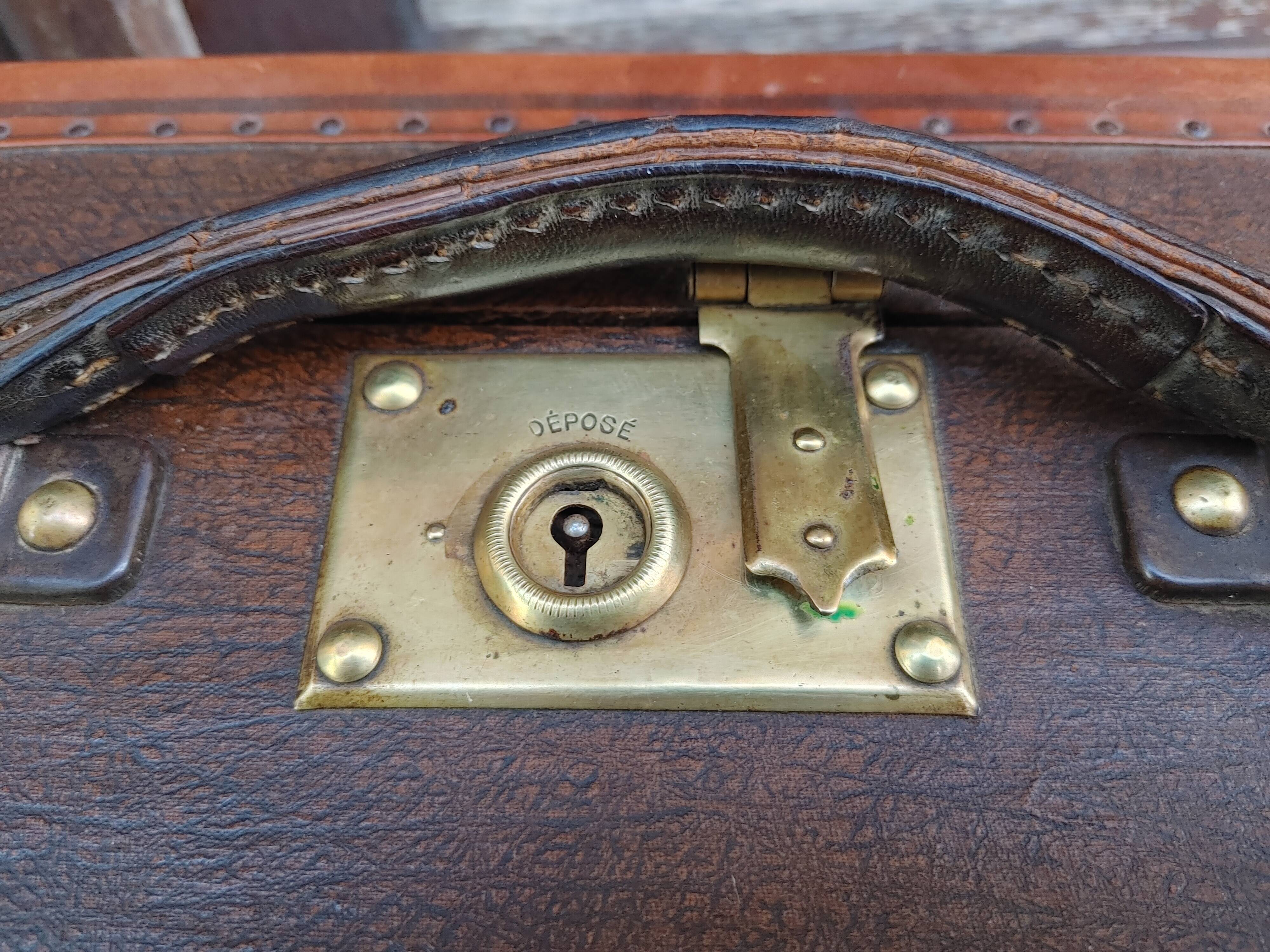 Old suitcase wood canvas leather & brass