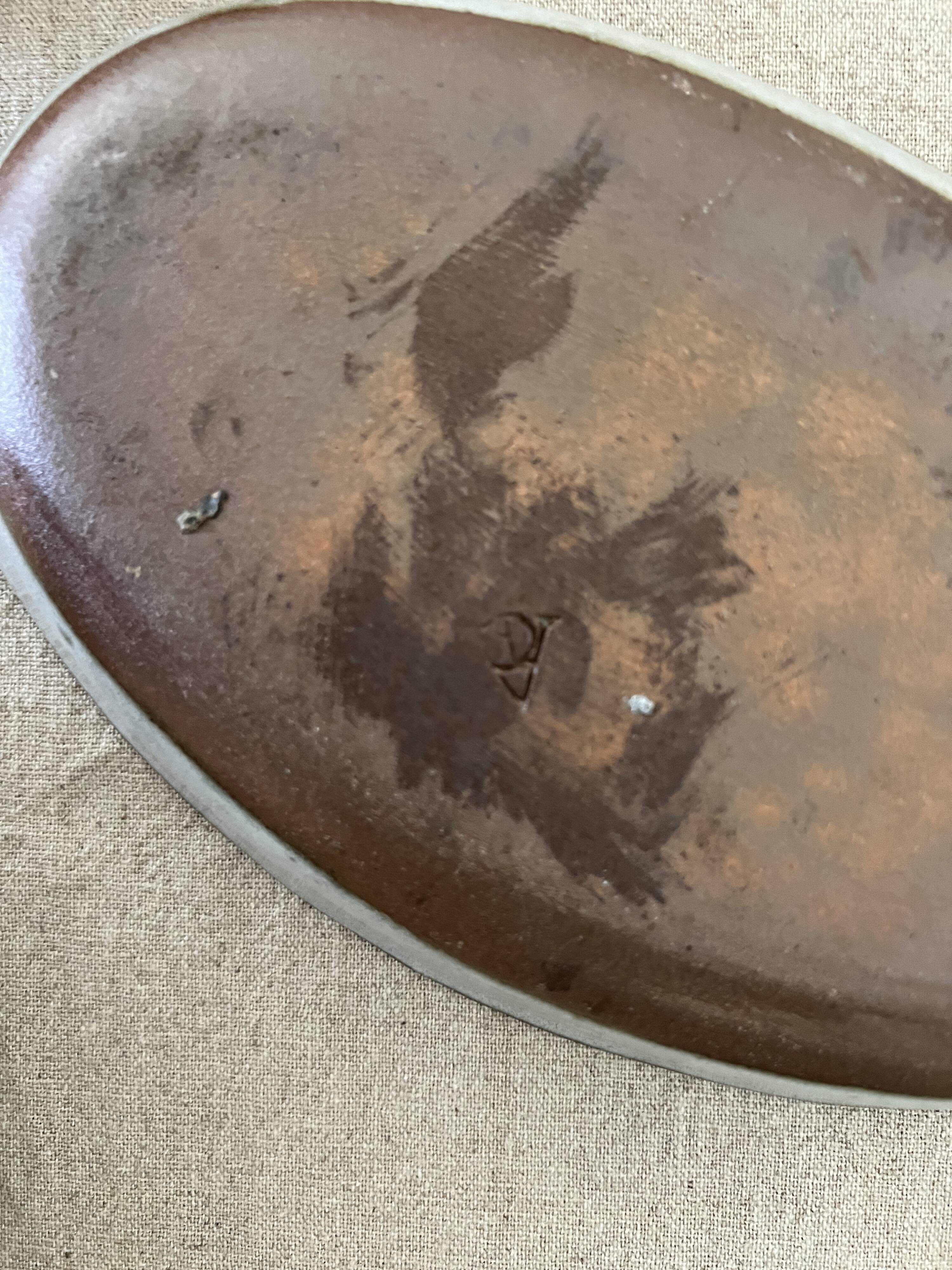 Oval bowl in glazed ceramic stoneware with sanded loir, C&T Robert 1970