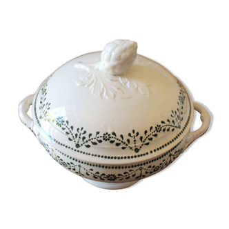 Soup tureen Badonviller Green Garland vegetable cork artichoke
