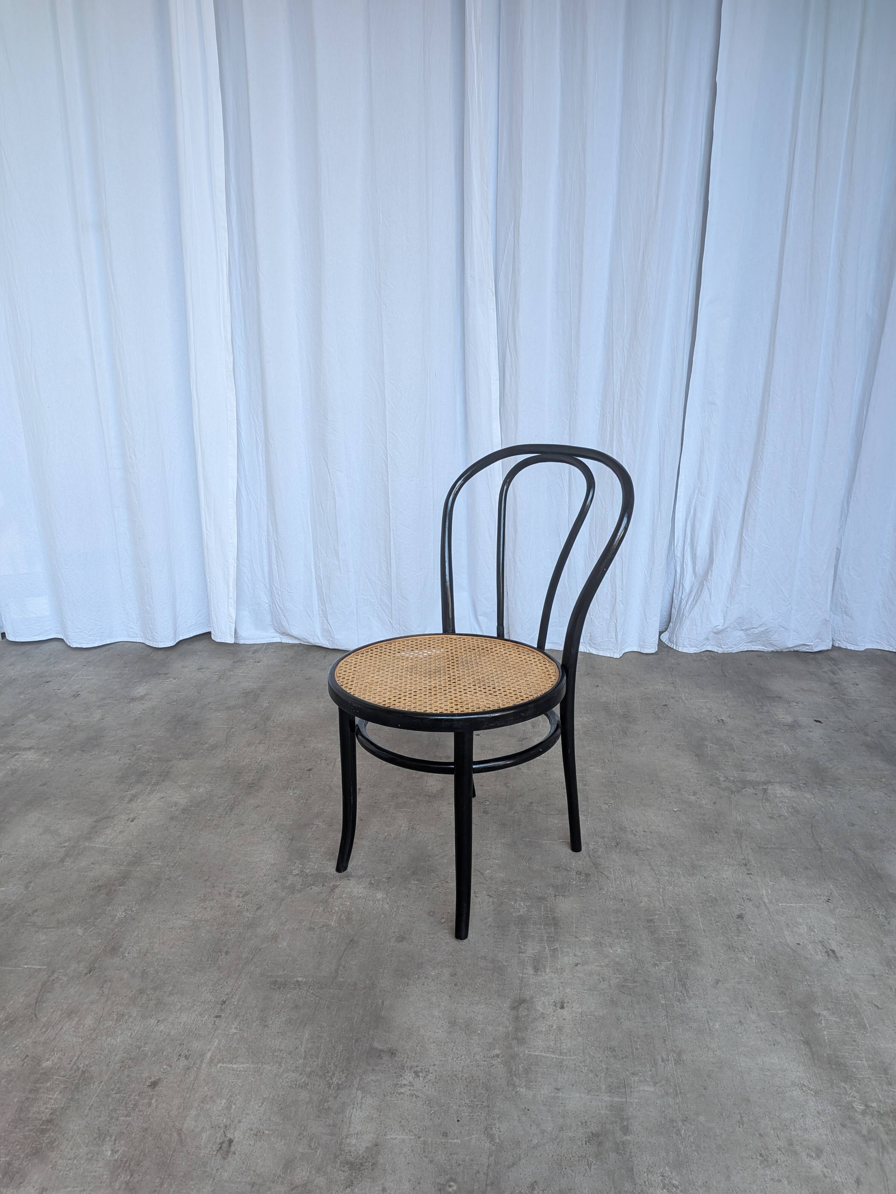 Mid-Century Thonet Style Dining Chair / Black Bentwood & Cane Seat Vintage