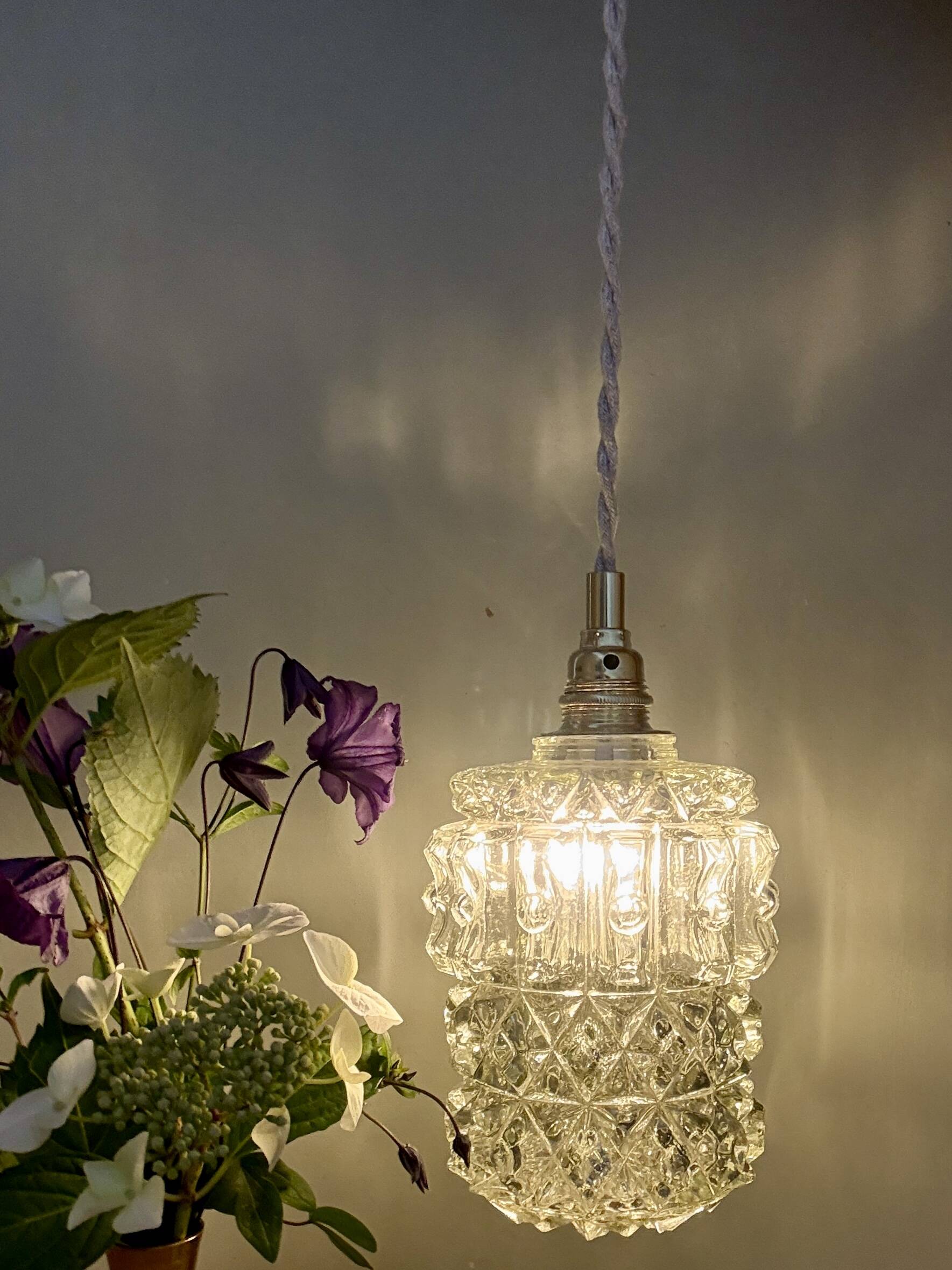 Vintage tulip pendant light in clear molded glass