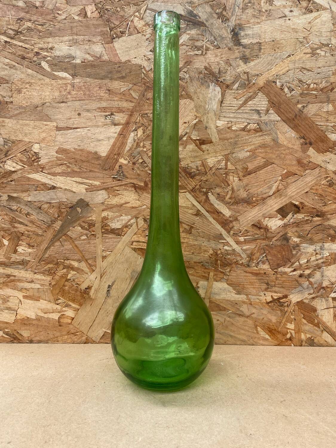 Antique Chianti Dame Jeanne Green Glass Bottle Large Vintage Model