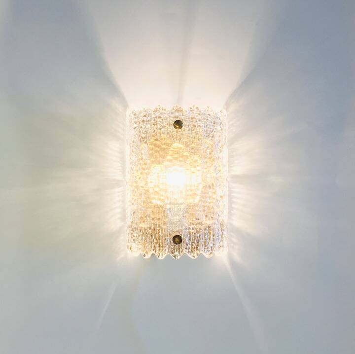 Mid-Century Scandinavian Glass & Brass Wall Light by Carl Fagerlund for Orrefors, Sweden, 1960s