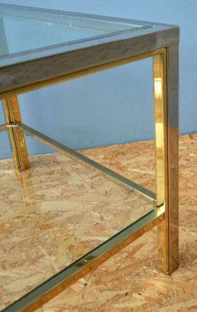 Table basse de style moderniste, style Romeo Rega en laiton et chrome