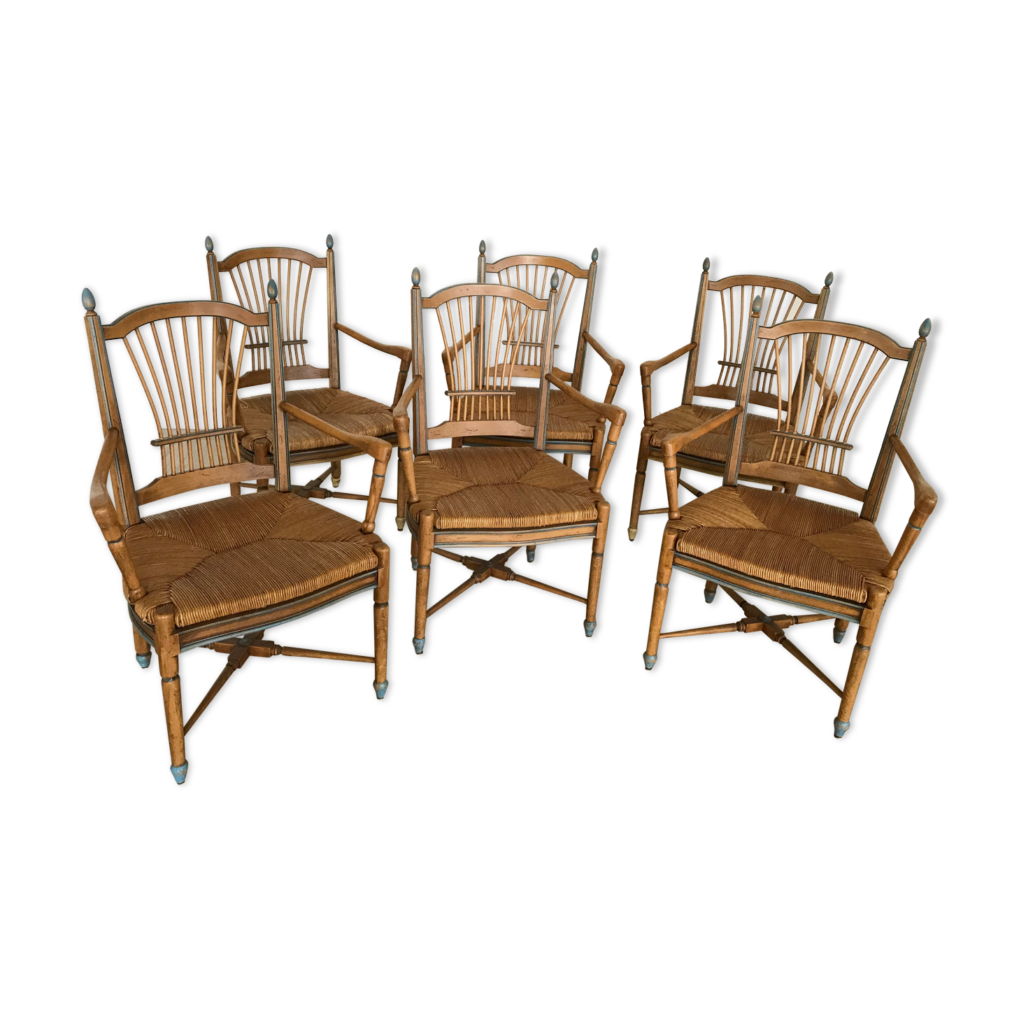 Series of six painted wooden Provencal chairs