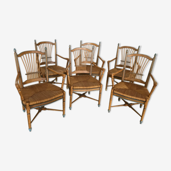 Série de six fauteuils provençaux en bois peint