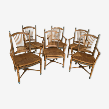 Series of six painted wooden Provencal chairs