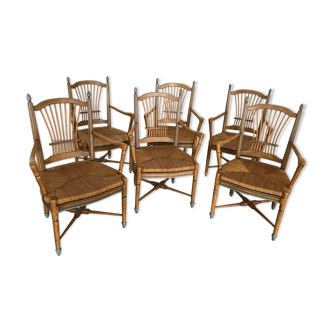 Series of six painted wooden Provencal chairs