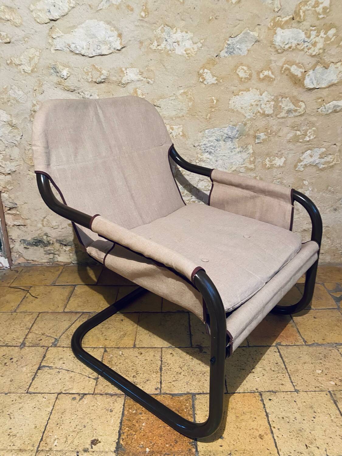 Fauteuil Ikea vintage en lin et métal